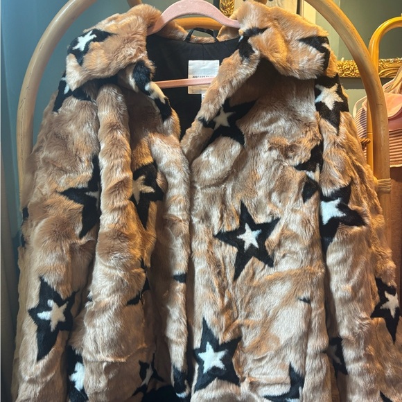 Avec Les Filles Whiskey  Star Pattern Faux Fur Teddy Jacket - Picture 3 of 6